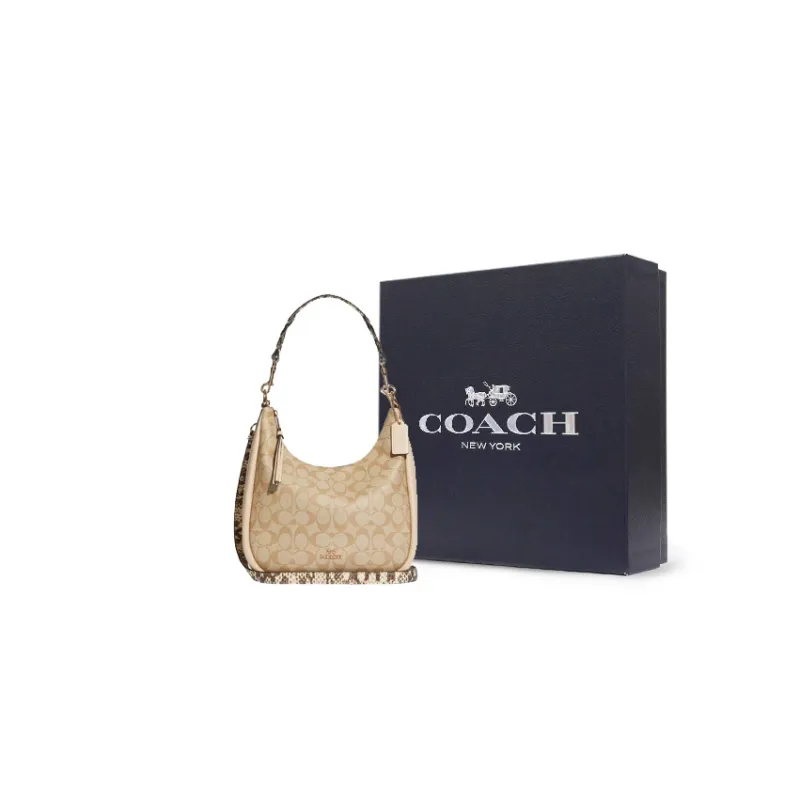 COACH Jules Canvas With Leather Shoulder Bag Handbags Shoulder Bag Crossbody Bag Large Size Women's Khaki-5