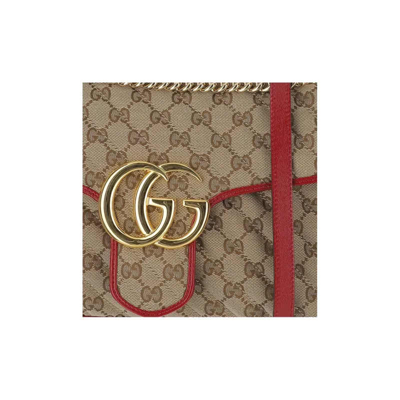 GUCCI Marmont Quilting Canvas With Leather Chain Shoulder Bag Crossbody Bag Medium Size Women's Ebony/Red-3