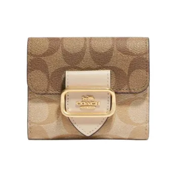 COACH Morgan Canvas With Leather Wallet Small Size Women's Khaki