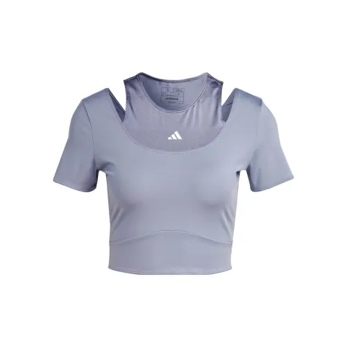 Adidas AEROREADY Crop Tops Women's Silver Gray Violet