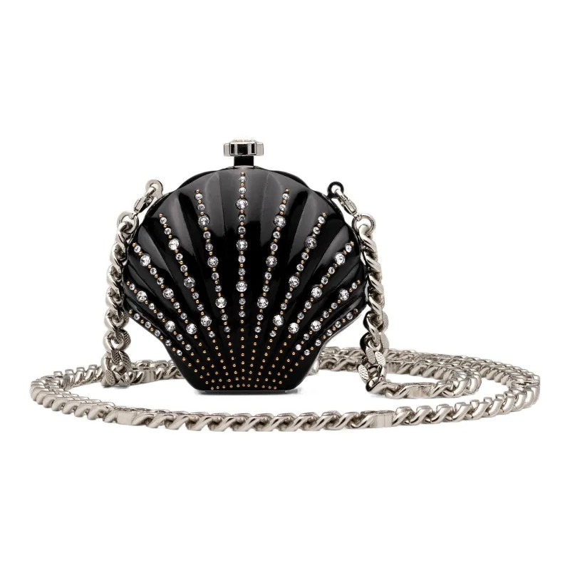 GUCCI Crystal Binding Eveningwear One Shoulder Crossbody Clutch Women's Black-3