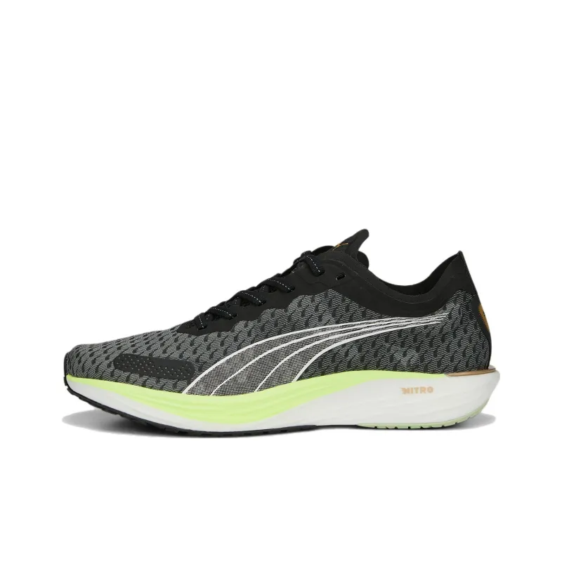PUMA Liberate Nitro Anti Slip Wear Resistant Low Top Running Shoes Women's Black Green White-0
