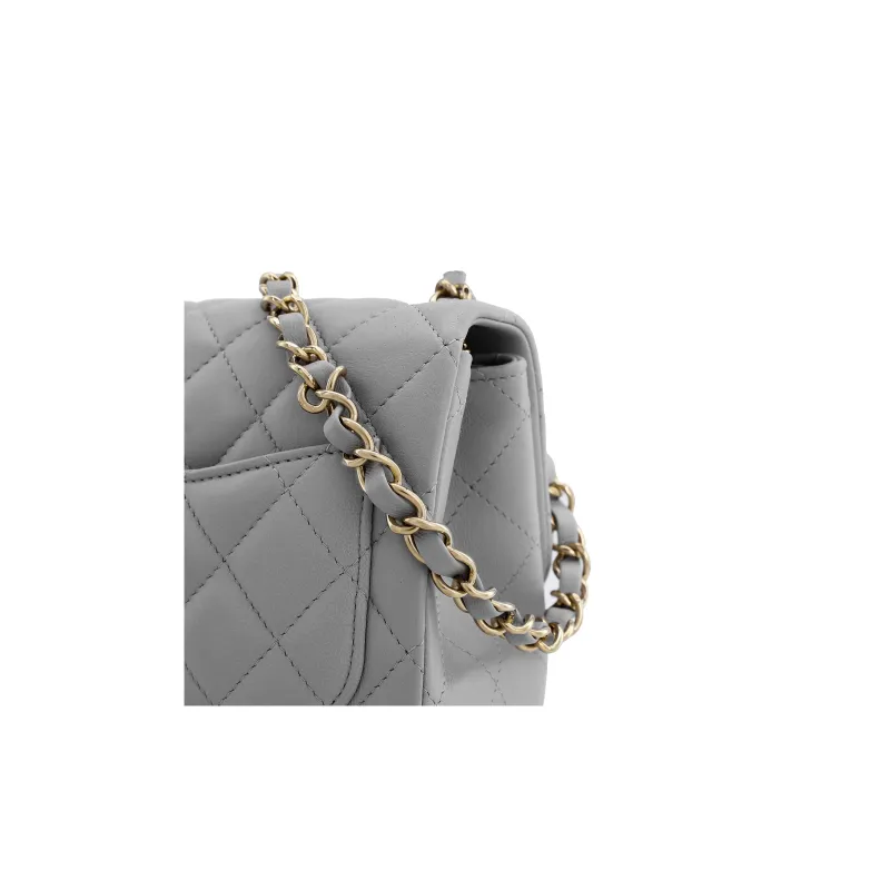 CHANEL Classic Flap CF Lambskin Shoulder Bag, Crossbody Bag Mini Women's Silverware Gray-4