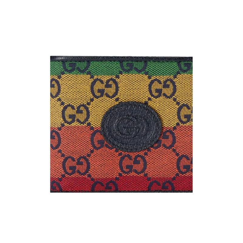 GUCCI Canvas With Leather Canvas Bag Wallets Men's Green/Yellow/Orange/Red-5