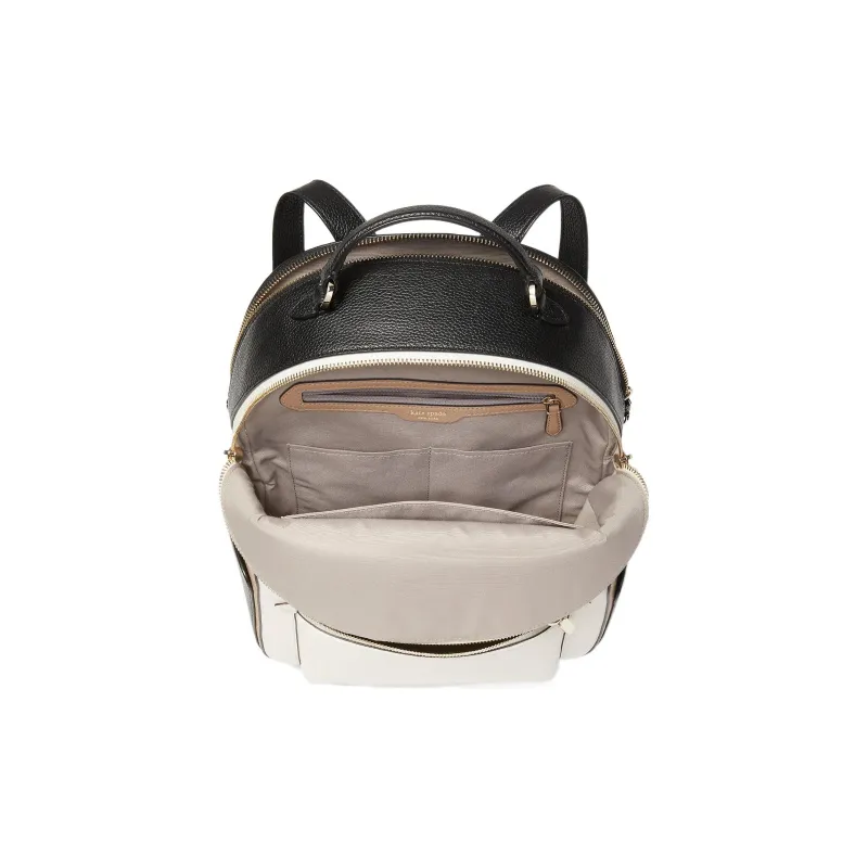 Kate Spade Hudson Leather Backpack Large Size Women's White & Black-3