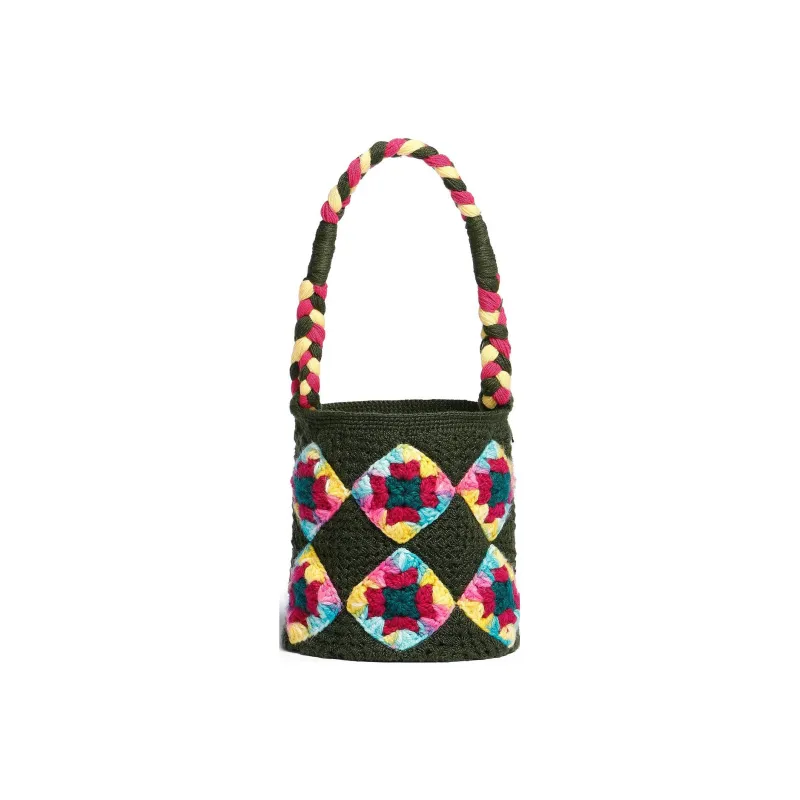 MARNI Wool Basket Bag Handbag Small Size Women's Forest Green-2