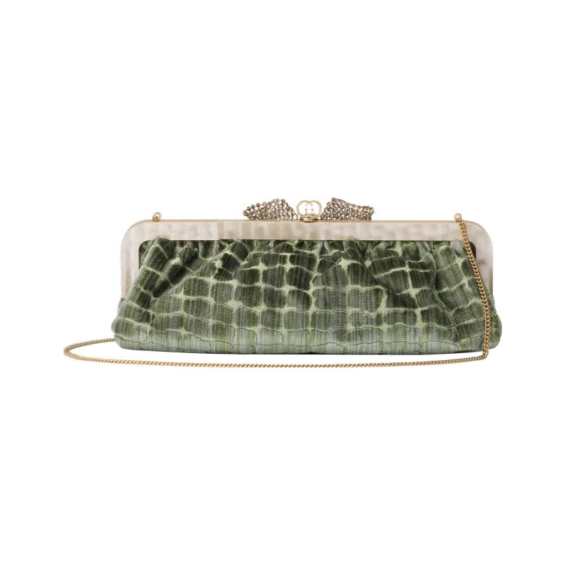 GUCCI Velvet Jacquard One Shoulder Crossbody Clutches Women's Green-3