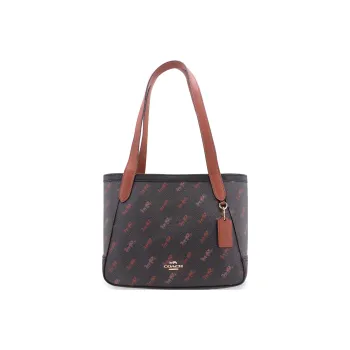 COACH Coated Canvas With Leather Tote Bag, Shopping Bag, Handbag, Shoulder Bag Women's Dark Brown