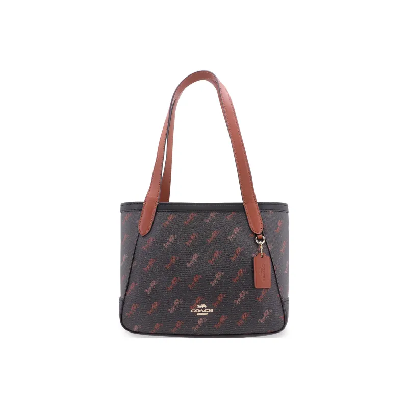 COACH Coated Canvas With Leather Tote Bag, Shopping Bag, Handbag, Shoulder Bag Women's Dark Brown-0
