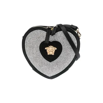 VERSACE Calfskin Heart-Shaped Shoulder Bag Crossbody Bag Kids' Black/Silver