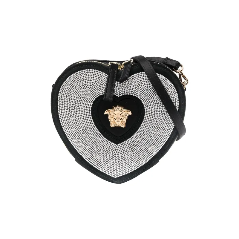 VERSACE Calfskin Heart-Shaped Shoulder Bag Crossbody Bag Kids' Black/Silver-0