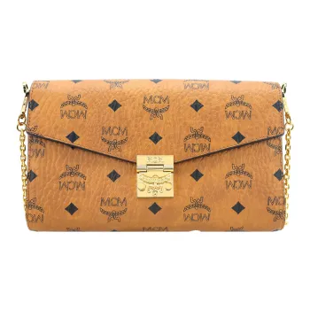 MCM Tracy Visetos PVC Envelope Bag, Shoulder Bag, Crossbody Bag Medium Size Women's Brown/Cognac