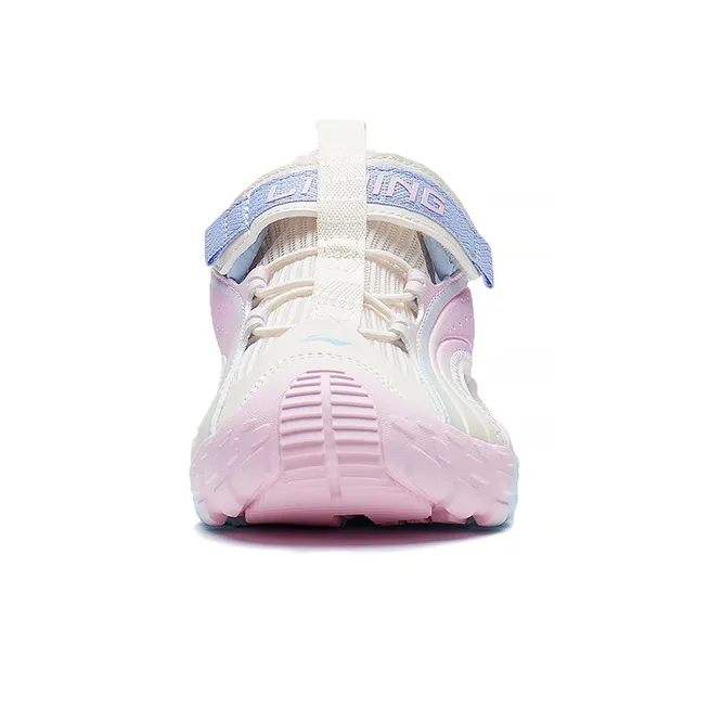 LiNing Wave Riding Sports Slippers White Pink Blue Teenagers-4