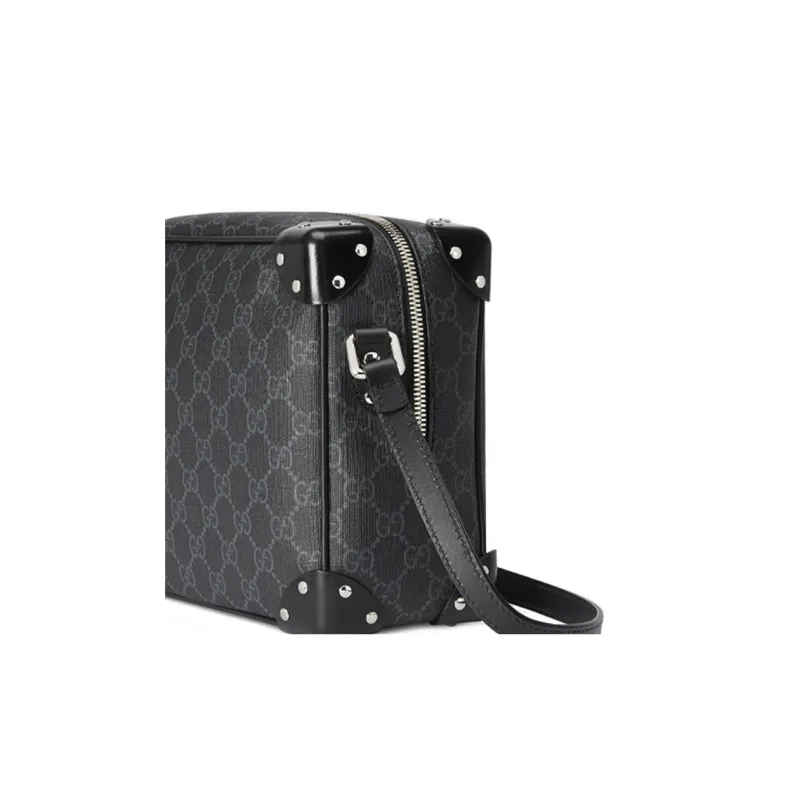GUCCI GG Canvas With Leather Corner Covered Box Bag TRUNK Shoulder Bag Crossbody Bag Men's Black Gray Color-6