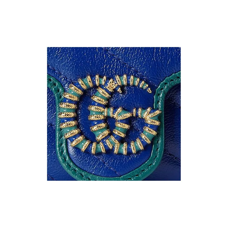 GUCCI GG Marmont Leather Chain Shoulder Bag Crossbody Bag Extra Mini Women's Blue/Sapphire Green-7