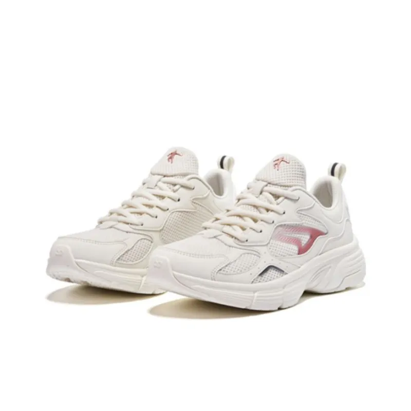 QIAODAN Abrasion Resistant Breathable Low Top Running Shoes Women's White Gold-2