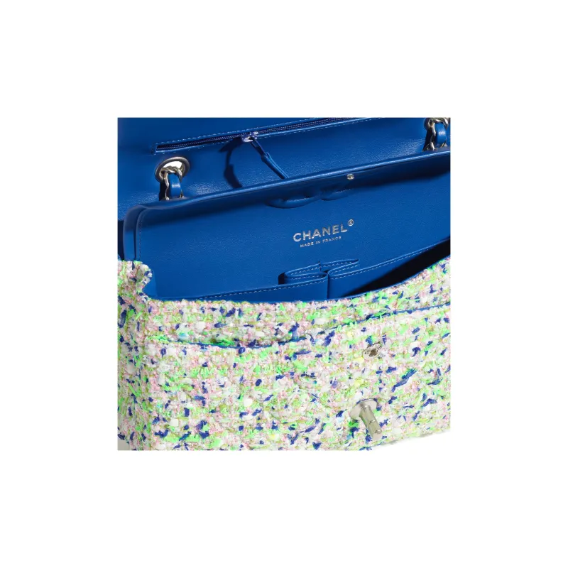 CHANEL 23P Spring And Summer Classic Flap CF Tweed Flap Bag, Crossbody Bag, Shoulder Bag Mini Women's Blue/Green-3
