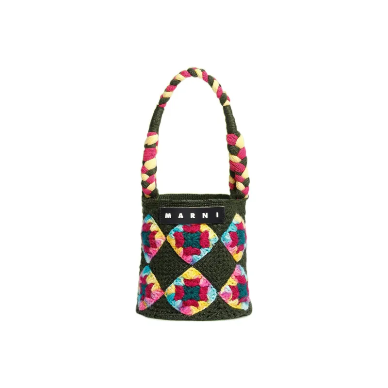 MARNI Wool Basket Bag Handbag Small Size Women's Forest Green-0