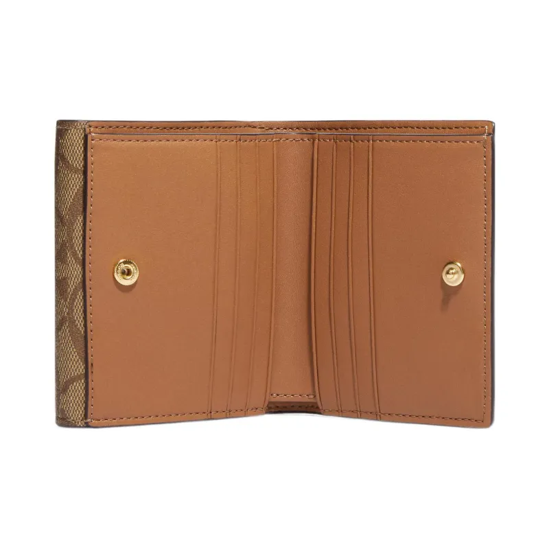 COACH Morgan Canvas With Leather Wallet Small Size Women's Khaki-2