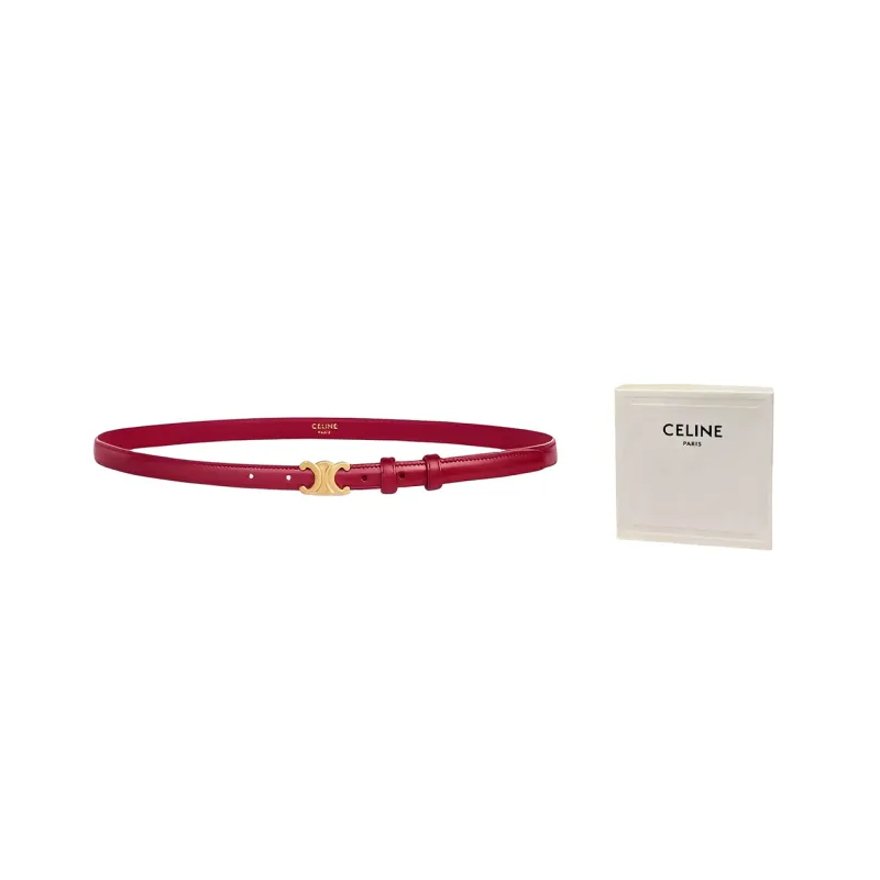 CELINE Fashion Casual Minimalist Style Smooth Buckle Leather Belts Women's Red-2