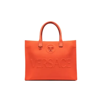 VERSACE La Medusa Calfskin Tote Bag Shopping Bag One Shoulder Handbag Large Size Women's Orange