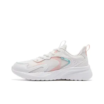 QIAODAN Anti Slip And Wear Resistant Breathable Low Top Running Shoes Women's White Cyan Pink