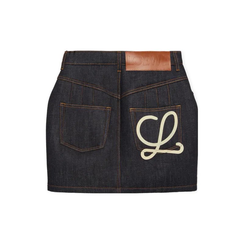 LOEWE Curved Mini Skirt 'Aw Denim'-1