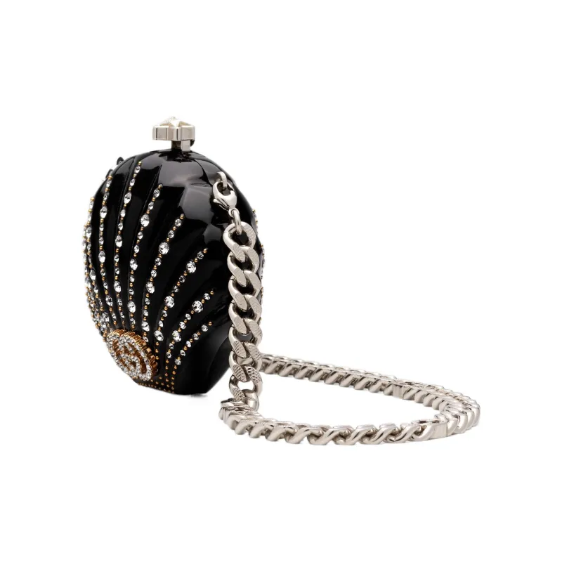 GUCCI Crystal Binding Eveningwear One Shoulder Crossbody Clutch Women's Black-2