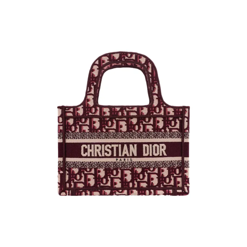 DIOR BookTote Canvas Tote Bag Shopping Bag Handbag Mini Women's Burgundy-0