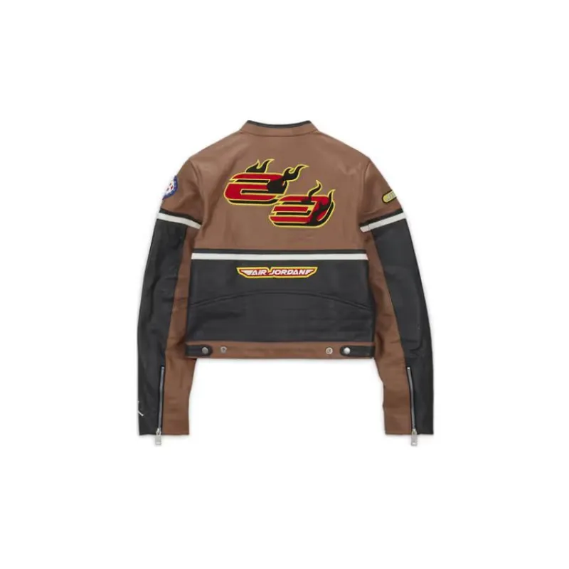 Jordan X Travis Scott Cactus Jack Women's Leather Jacket Asia Sizing Archaeo Brown-1