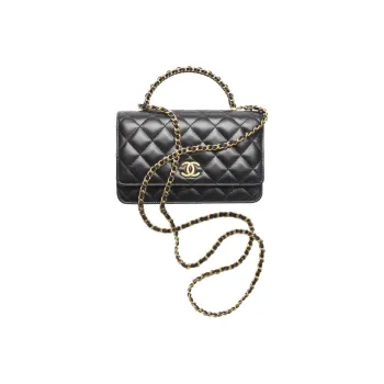 CHANEL Sheepskin And Gold Metal Kelly Handbag, Shoulder Bag, Crossbody Bag, Wallet Women's Black