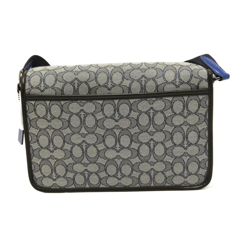 COACH League Fabric Cow Leather Patchwork Messenger Bag Shoulder Bag Crossbody Bag Large Size Men's Dark Gray-2