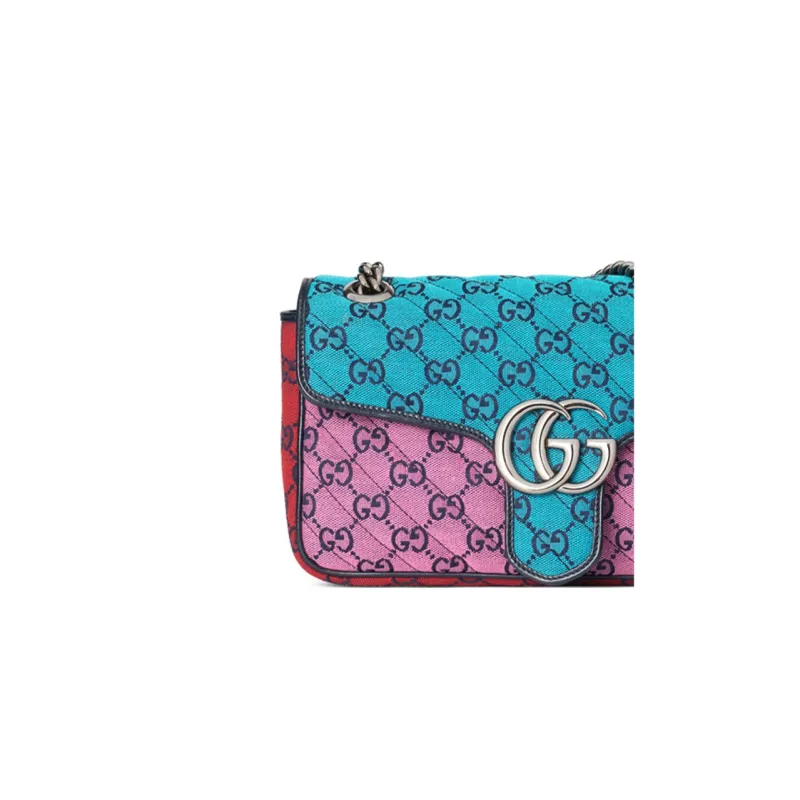 GUCCI GG Marmont Leather Patchwork With Canvas Chain Crossbody Bag Shoulder Bag Women's Multicolor-7