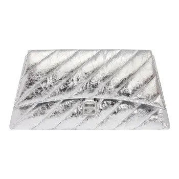 Balenciaga CRUSH Embossed Cowhide Leather Clutch Large Size Women's Silver