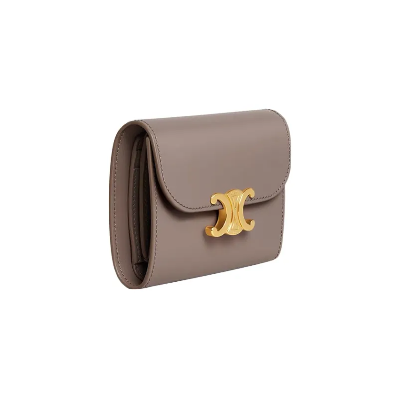 CELINE Triomphe Arc De Triomphe Shiny Calfskin Card Holder Wallet Small Size Women's Eggstone Gray-1
