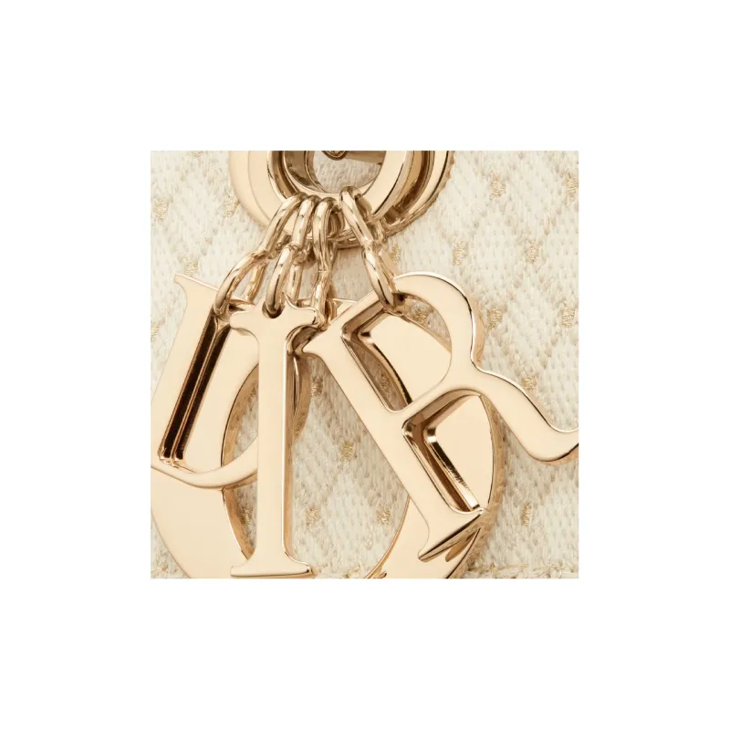 DIOR Lady D-Lite Gold Diamond Embroidery Dior Bag Shoulder Bag Crossbody Bag Handbag Medium Size Women's Beige-5