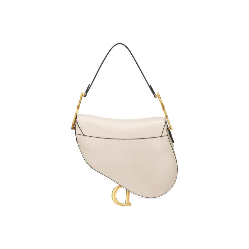 DIOR Smooth Calf Leather Saddle Bag Shoulder Bag Crossbody Bag Handbag Regular Women's Gray White-4