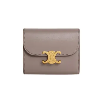 CELINE Triomphe Arc De Triomphe Shiny Calfskin Card Holder Wallet Small Size Women's Eggstone Gray
