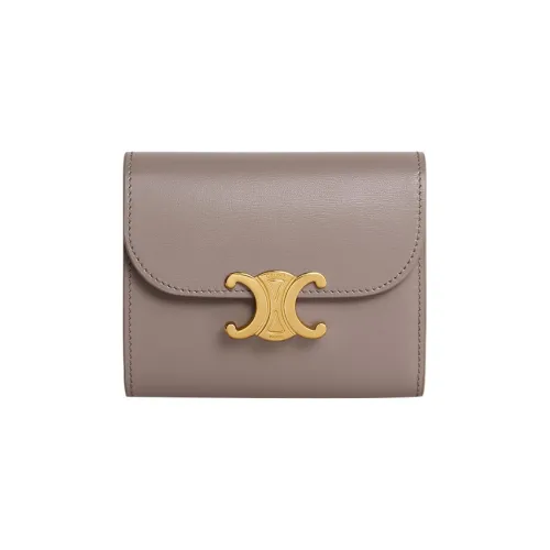 CELINE Triomphe Arc De Triomphe Shiny Calfskin Card Holder Wallet Small Size Women's Eggstone Gray