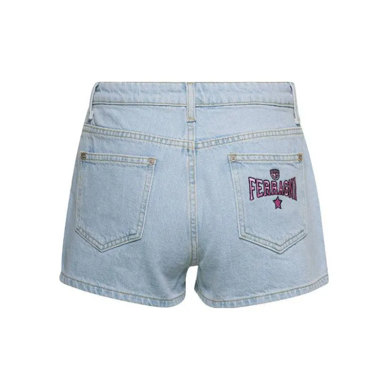 CHIARA FERRAGNI Logo Embroidered Denim Shorts-1