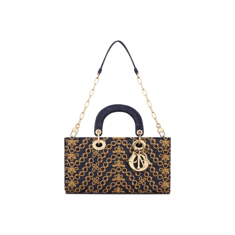 DIOR Lady D-JOY Saint Germain Denim Dior Bag Shoulder Bag Crossbody Bag Handbag Women's Dark Blue-4