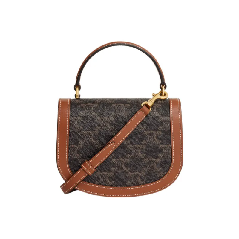 CELINE BesaceTriomphe Cow Leather Shoulder Bag Crossbody Bag Handbag Regular Women's Tawny-3