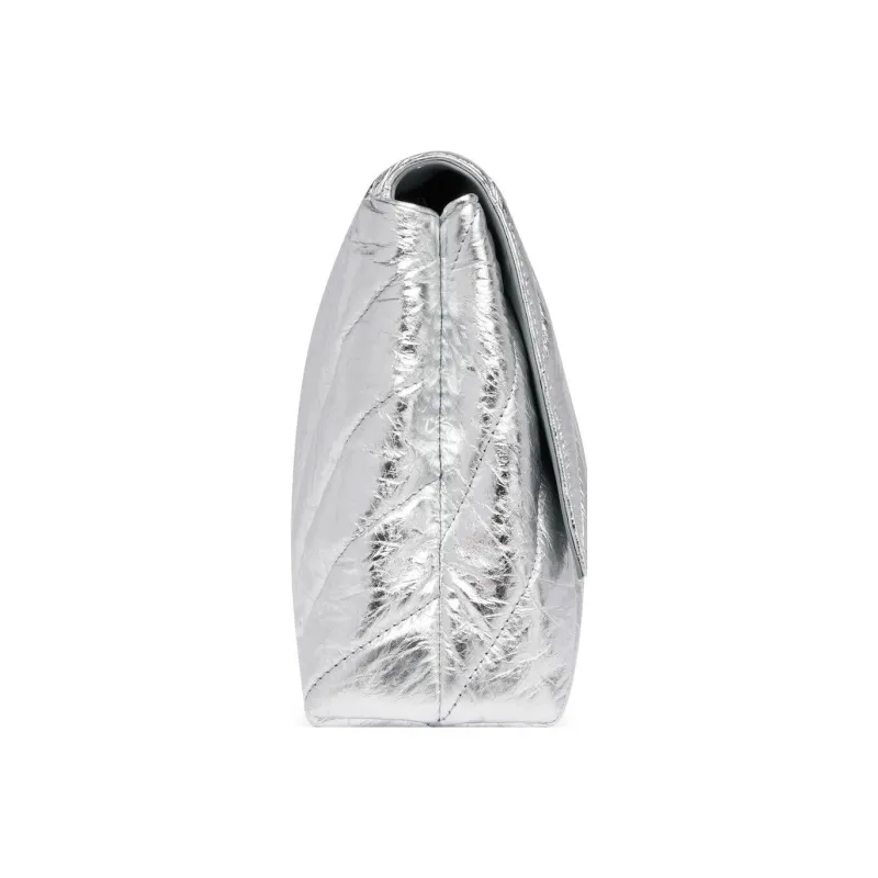 Balenciaga CRUSH Embossed Cowhide Leather Clutch Large Size Women's Silver-2