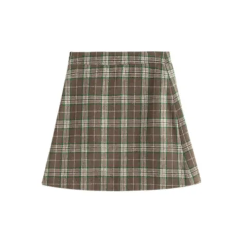 Inman Casual Short Skirts Women's Green Linen Plaid