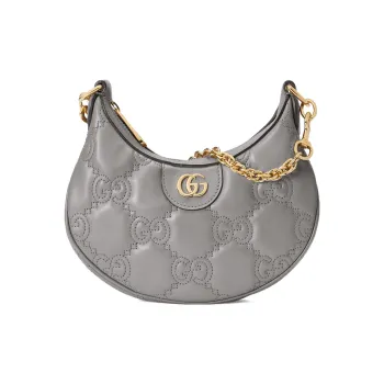 GUCCI GG Matelassé Leather Crescent Moon Bag Shoulder Bag Crossbody Bag Women's Gray
