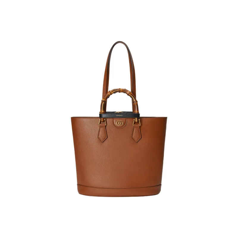 GUCCI Diana Leather Tote Bag Shopping Bag Shoulder Bag Handbag Medium Size Women's Brown-0