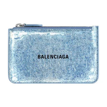 Balenciaga Cash Sheepskin Card Clip Card Holder Large Size Women's Blue