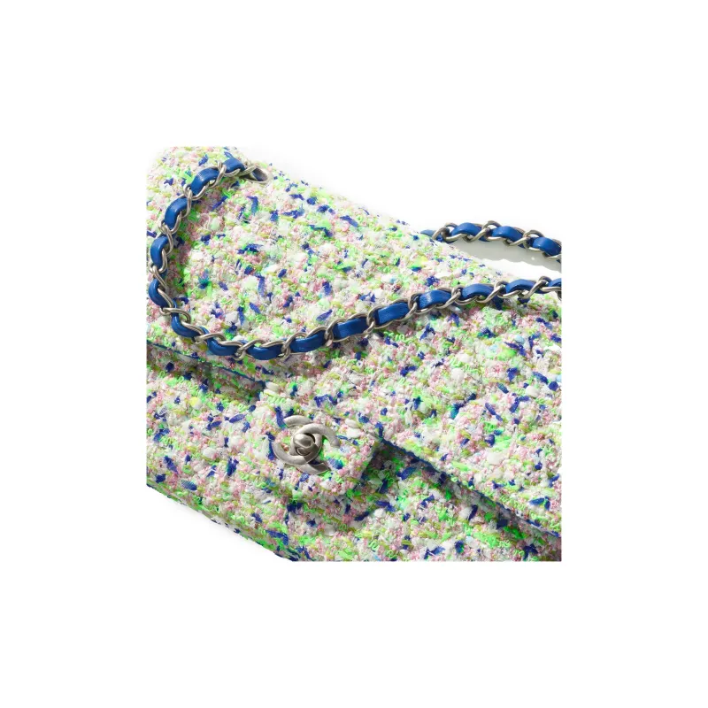 CHANEL 23P Spring And Summer Classic Flap CF Tweed Flap Bag, Crossbody Bag, Shoulder Bag Mini Women's Blue/Green-2