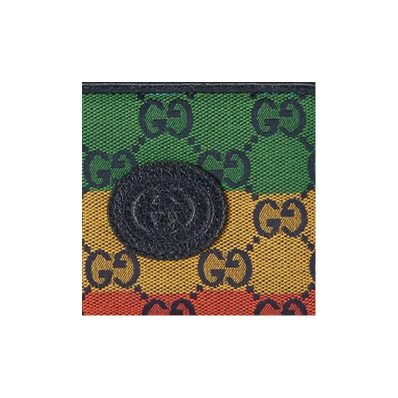 GUCCI Canvas Leather Label Wallet Canvas Bag Coin Purse Mini Men's Green & Yellow & Orange-4