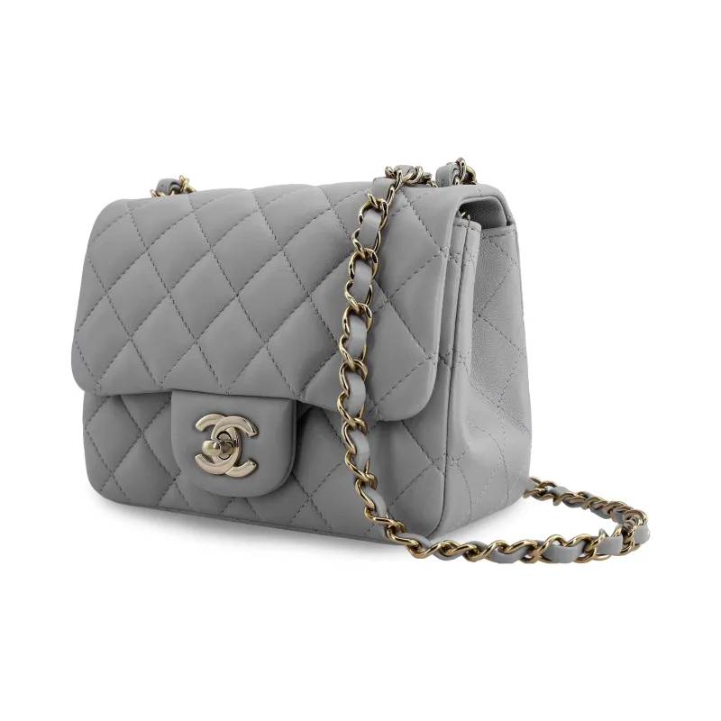 CHANEL Classic Flap CF Lambskin Shoulder Bag, Crossbody Bag Mini Women's Silverware Gray-1